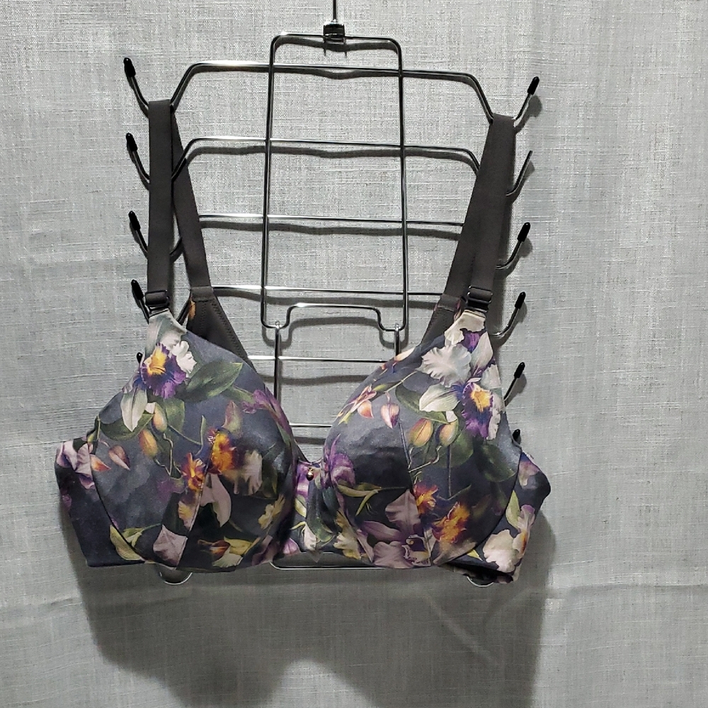 NWOT Cacique Floral Molded T-Shirt Bra - Purple, Gray - Picture 1 of 3